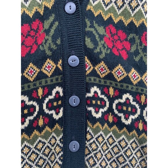 Vintage Norton McNaughton Women Cardigan Sz M Fair Isle Floral Christmas Holiday - Picture 2 of 9